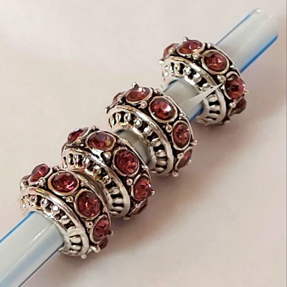 Charms Set of 4 Silver Tone and  Amethyst Colored Stones - Picture 2 of 3